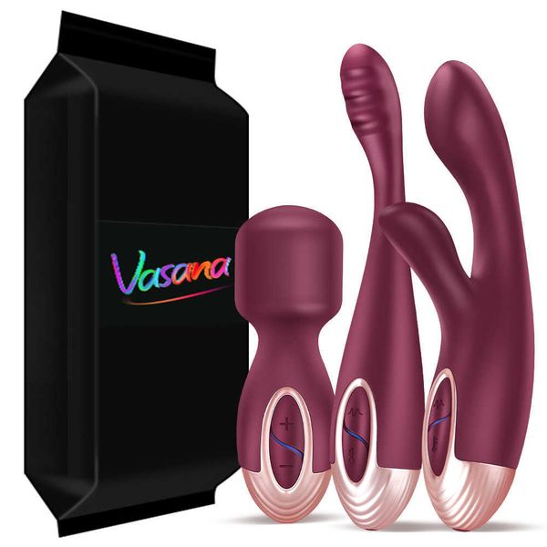 Itens de beleza Vasana AV Wand Massageador Orgasmo Stick Bunny Vibrator Conjunto para mulheres Vibradores de masturbação feminino Presente sexy de brinquedo 2022