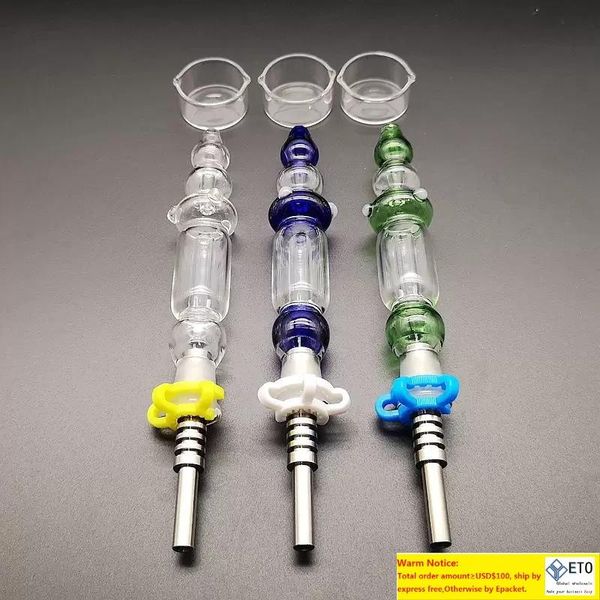 Kit di collettori Mini Nector congiunti Blu Verde Chiaro con punte per unghie in titanio Dab Oil Straw Mini Fumatori di vetro Tubi di fumo Bubble Wrap