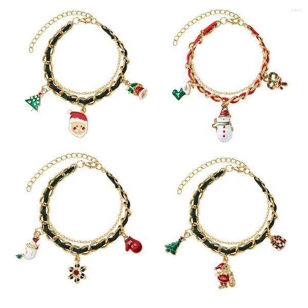 Связанные браслеты мода Рождественская золотая цепочка снежного дерева снежинки браслет для дочери Bell Socks Санта -фестиваль подарки