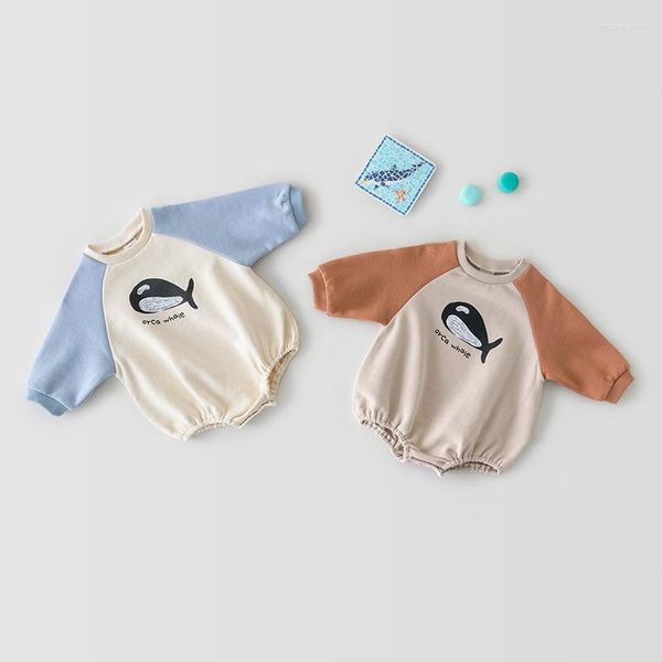 Set di abbigliamento 2022 Tute per bebè autunnali Tute per bambine con stampa di balene in un pezzo
