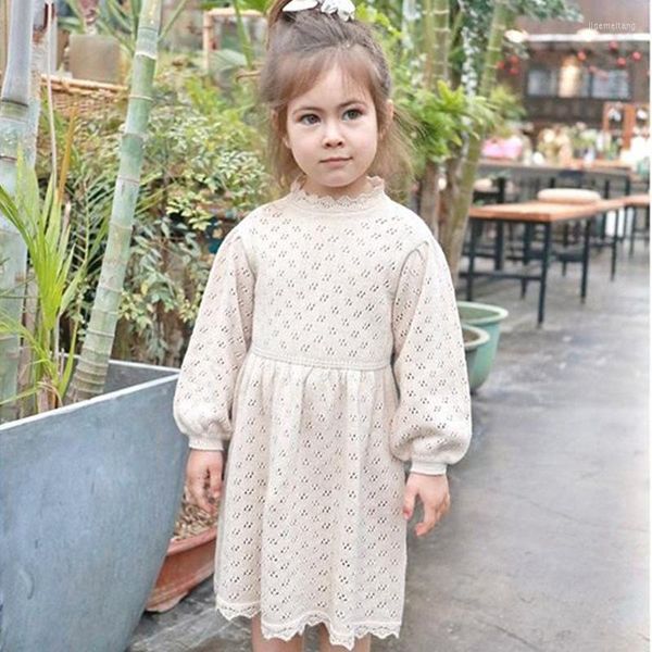 Abiti da ragazza Autunno Inverno Neonate Adorabili abiti da principessa Di lana lavorata a maglia a maniche lunghe scavata per bambini