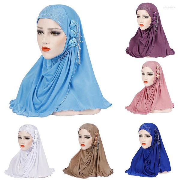 Vêtements ethniques femmes mode cheveux Wrap écharpe couleur unie paillettes paillettes Jersey Hijabs musulman foulard châles pour Turban Cap 2022