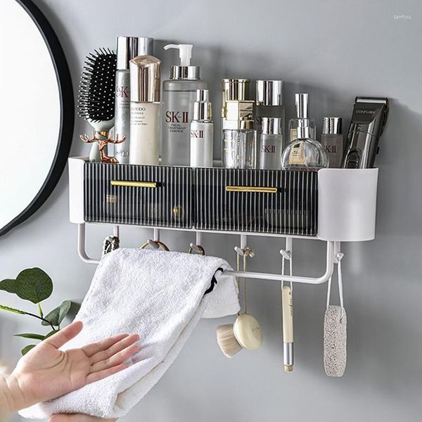 Set di accessori per il bagno Scaffale portaoggetti con portasciugamani Organizer per la decorazione del bagno senza punzonatura per accessori per la casa