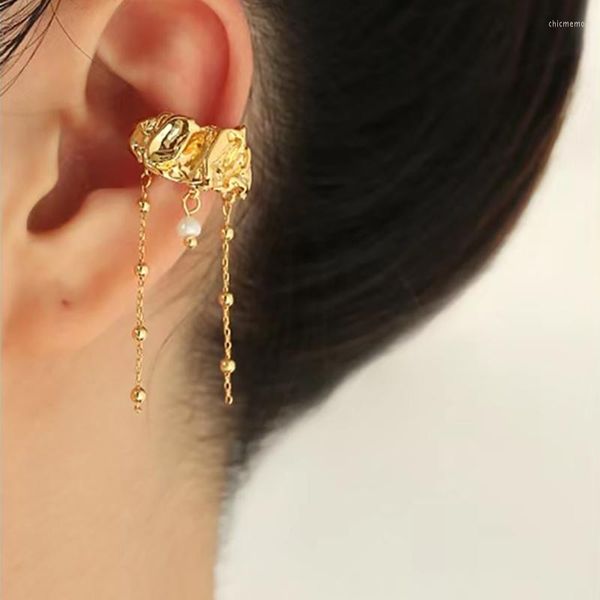 Brincos de backs clipe de borla colorida de ouro para mulheres meninas elegantes pérolas de água doce pendente penteado sem perfuração de acessórios de orelha de gancho de piercing