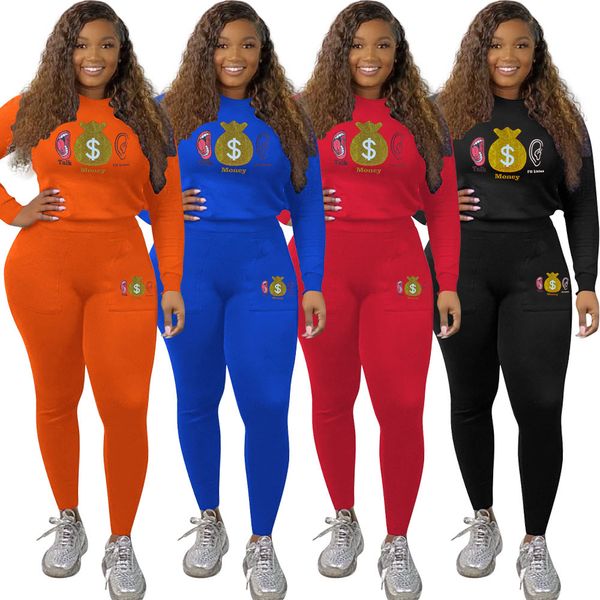 2024 Designer Mulheres Tracksuits Casual Impressões Dois 2 Peça Set Lady Outfit Manga Longa Moletom Top Calças Terno Sportswear Femme Roupas Atacado 9038