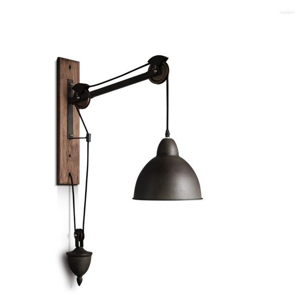 Wandlampen Industrie Retro Loft Lampe Eisen Riemenscheibe Spindel Licht Café Bar Holz Wandlampen Treppen Befestigung Innenbeleuchtung