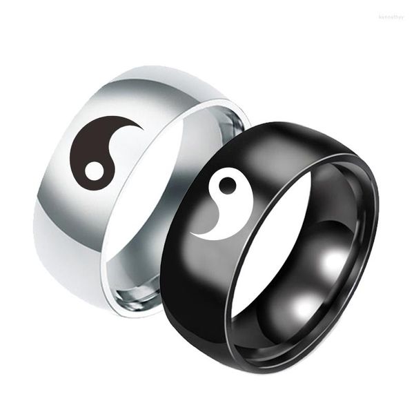 Fedi nuziali Moda creativa stile cinese Yin Yang Tai Chi per uomo e donna Colore argento nero Accessori per coppie Regali di gioielli