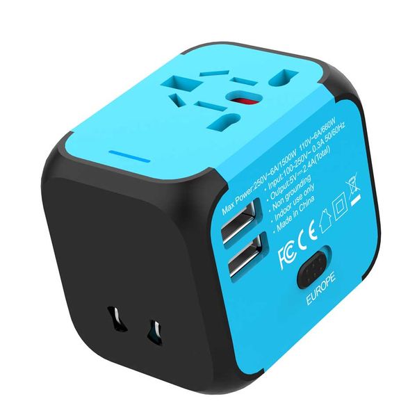 Universeller Reiseadapter, 2-Port-USB-Ladegerät, 5 V, 2,4 A, Steckdose, EU-UK-US-AU-Steckerkonverter