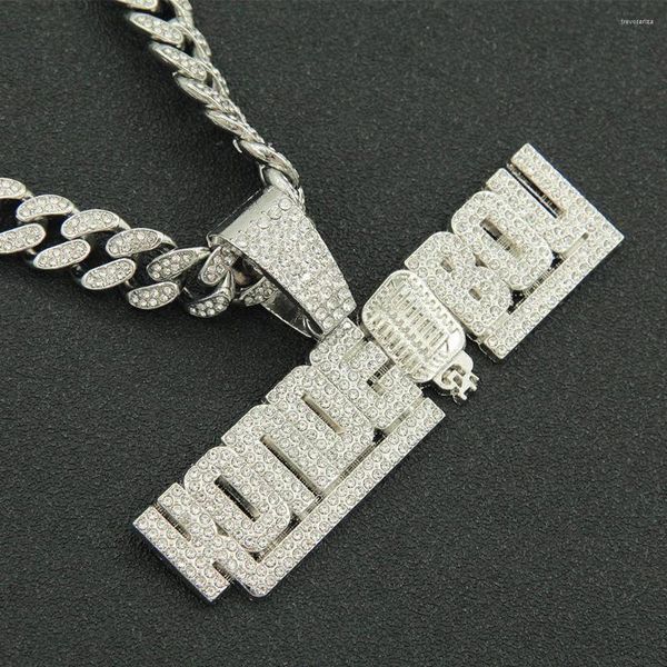 Zincirler Buzlu Küba Bling Diamond Mektubu Konde Boy Rhinestone kolyeler Erkekler için Altın Zincir Cazibe Hip Hop Takı