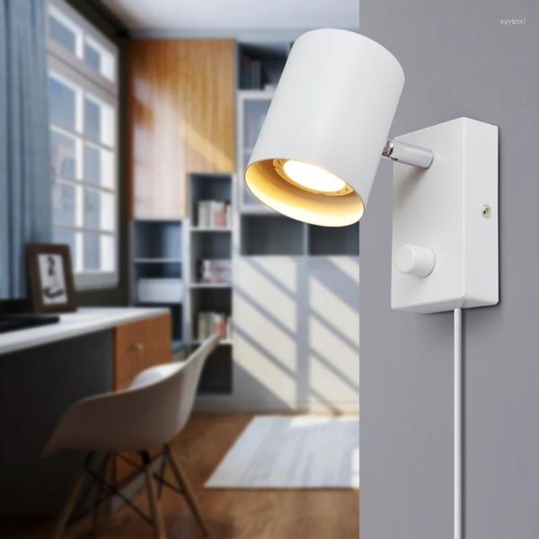 Wandlampen Nordic LED-Licht für Schlafzimmer Wohnzimmer Home Dekoration Innenbeleuchtung mit Knopfschalter Gu10 Glühbirne Nachttischlampe