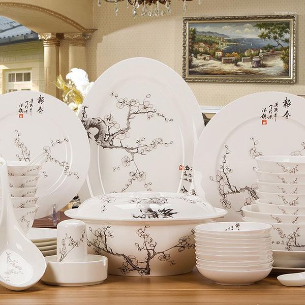 Set Di Stoviglie Set Di Stoviglie In Ceramica Jingdezhen Stile Cinese Bone China Ciotola Piatto Cucchiaio 56 Inchiostro E