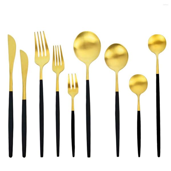 Geschirr Sets Geschirr Schwarz Gold Besteck Set Edelstahl Küche Abendessen Gabel Messer Löffel Matte Besteck Besteck