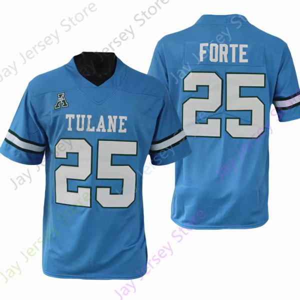 NCAA Football New Jerseys 2022 Tulane Green Wave Fußballtrikot 25 Matt Forte College-Größe Jugend Erwachsener Babyblau