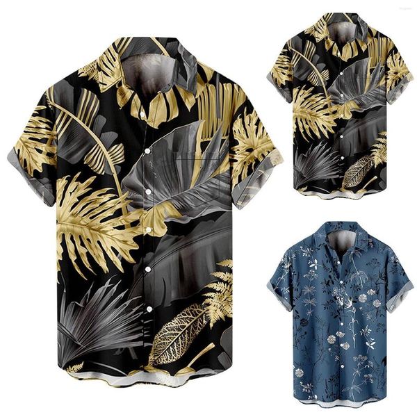 Мужские повседневные рубашки для корпуса с воротником мода и отдыха 3D цифровой печать пряжки лацка с короткими рукавами верхняя рубашка