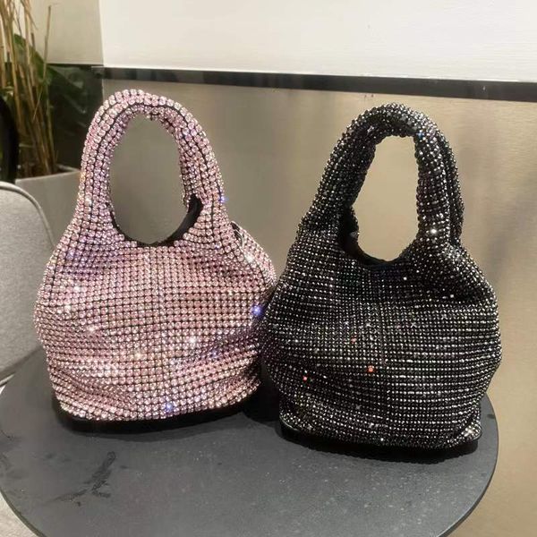 Moda donna Borse da sera Borsa a secchiello Borse a catena Borsa a tracolla portatile da donna di lusso con strass intarsiato di diamanti Catene tipo cesto di verdure Borsa a tracolla