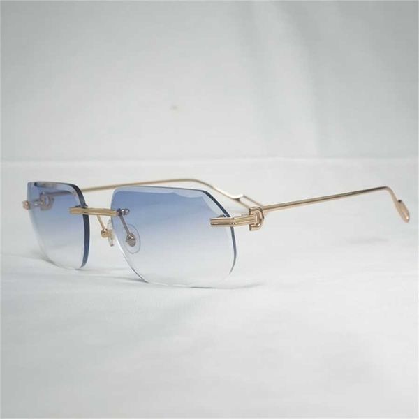 Occhiali da sole 2023 20% di uomini quadrati senza bordo vintage Oculos Diamond tagliente forma sfumatura telaio in metallo vetri trasparenti per la lettura di gafas