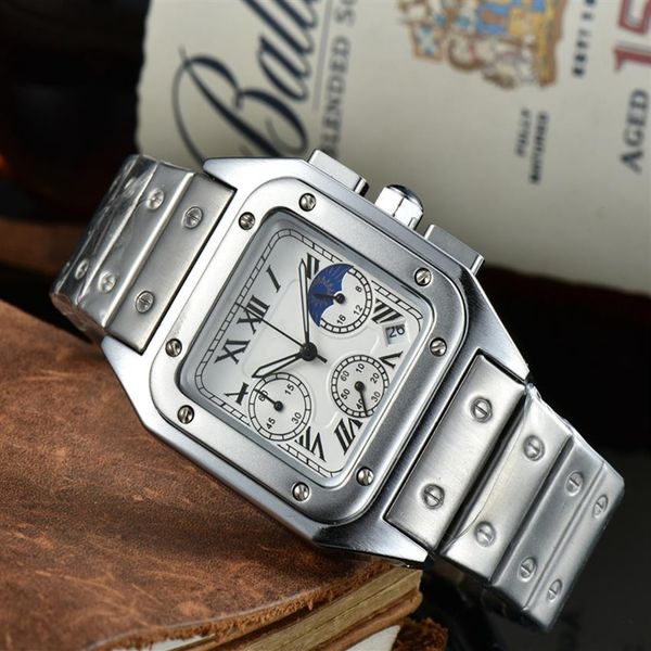 2021 Новые шесть стежков роскошные мужские часы всех циферблат Quartz Watch High Caffence Top Brand Moon Phase Хронограф Clock Steel Bel193G
