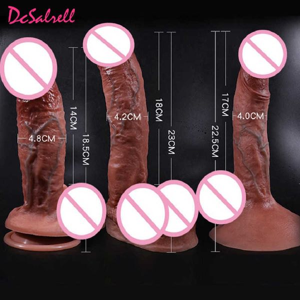 Itens de beleza nova pele sentindo enorme p￪nis de silicone realista de vibrador macio e flex￭vel com o copo de suc￧￣o para mulheres masturba￧￣o l￩sbica sexy brinquedo