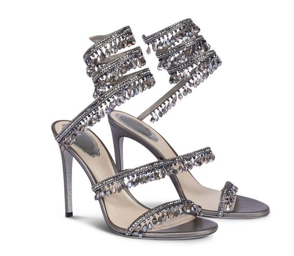 Роскошные дизайнерские женские сандалии свадебные туфли на высоком каблуке для невесты CHANDELIER NUDE SATIN SANDALS Сандалии со змеиным ремешком Renes супер подарок с коробкой