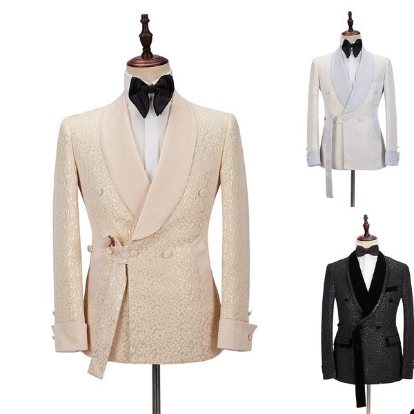 Funkelnde Pailletten Männer Hochzeit Tuxedos 2 Stück Schal Revers Geburtstagsfeier Outfits Hochzeitshosen Sets