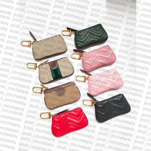 Porta-moedas porta-chaves da moda vendido com caixa de couro genuíno com acabamento em lona revestida bolsa com zíper para presente feminino