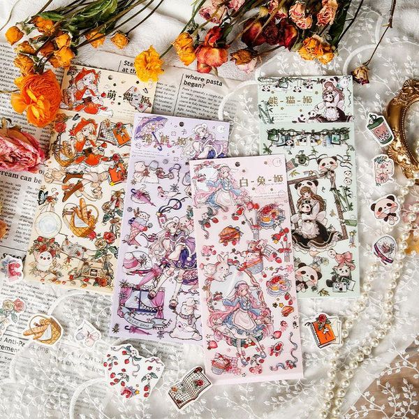 Embrulho de presente 2pcs/bolsa vintage adorável animal menina morta cortada adesivos de estimação diy para scrapbooking pó diário de telefone