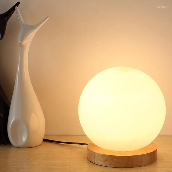 Masa lambaları basit cam yaratıcı sıcak dimmer gece ışık masası yatak odası yatak dekorasyon topu ahşap küçük yuvarlak lamba