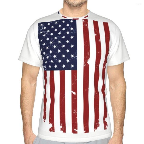 Camisetas masculinas Promo Baseball Red American American Vertical Flag EUA T-shirt patriótico Men engraçado camisa de impressão Humor Tees gráfico Tops