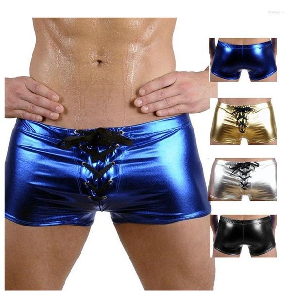 Mutande Intimo sexy europeo americano Boxer da uomo in pelle verniciata Bodybuilding Pantaloncini Pantaloni Drop