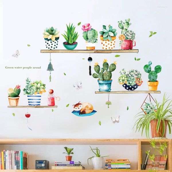 Adesivi murali Ins Cactus Adesivo in vaso per soggiorno Camera da letto Guardaroba Portico Sfondo TV Carta da parati autoadesiva Decorazioni per la casa