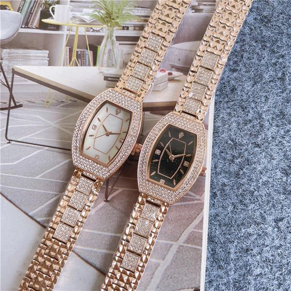 Модные бренды часов женщины Crystal Tonneau Steel Steel Metal Band Beautiful Luxury Warst Watch Di23218A