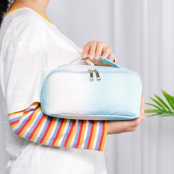 Bolsa de lavagem de couro colorido gradiente de padrões higiênicos de grande capacidade Zipper portátil Fashion Casual para camping para caminhada