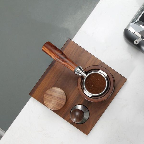 Tappetini da tavolo 58 mm in legno di noce Portafiltro per caffè Tamper Supporto per tappetino per caffè espresso Supporto per base di supporto per rack Accessori