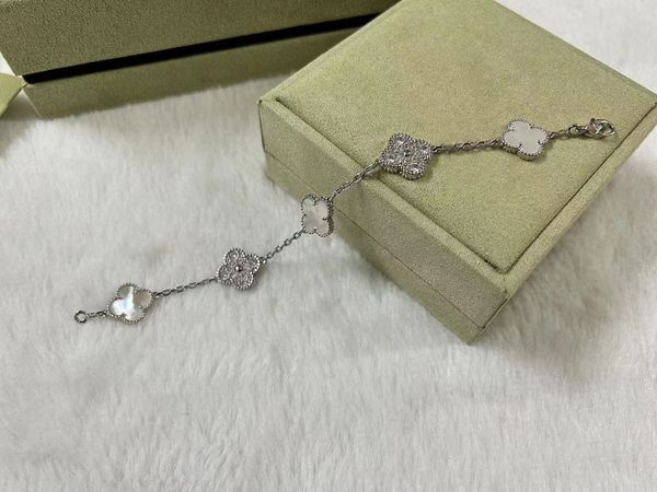 Braccialetti con ciondoli firmati di lusso v Brand Clover per donna Oro 18 carati Bianco Rosso Blu Madreperla 4 foglie Brillanti cristalli di diamanti Amore G937