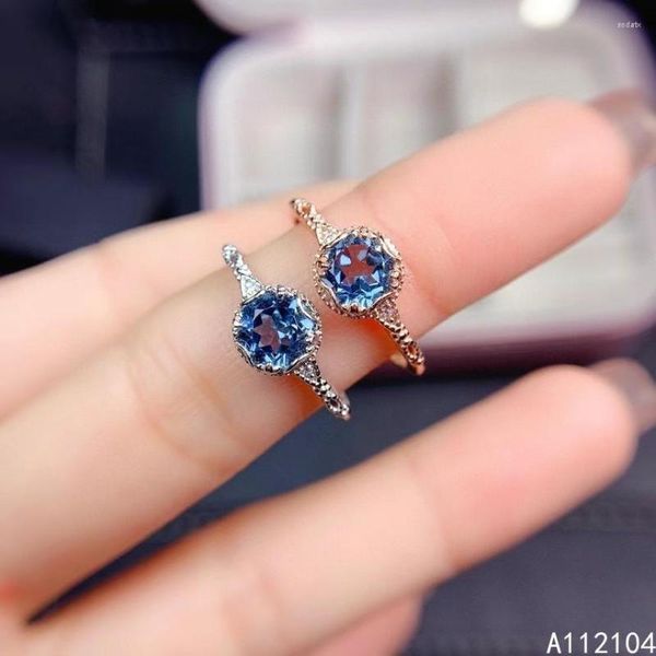 Rings de cluster kjjeaxcmy jóias finas 925 Sterling Silver Inlaid Natural London Blue topá Women Women fresco Round Chinese Style Anel Suporte