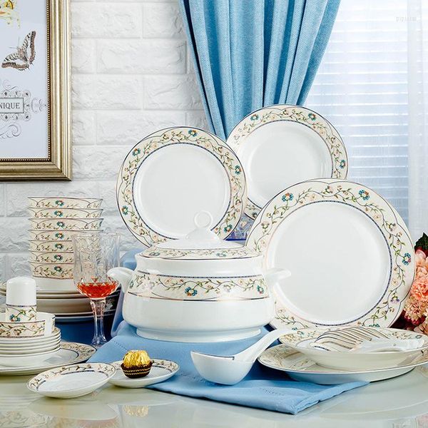 Учетные наборы посуды Джингдежэнь керамическая посуда наборы китайские миски тарелки ложек Свадебные подарки Блюда и палочки для еды