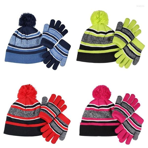 Cappelli all'ingrosso Autunno Inverno Guanti per bambini Kit caldo cappello lavorato a maglia berretto guanto lavorato a maglia per neonati maschietti bambini