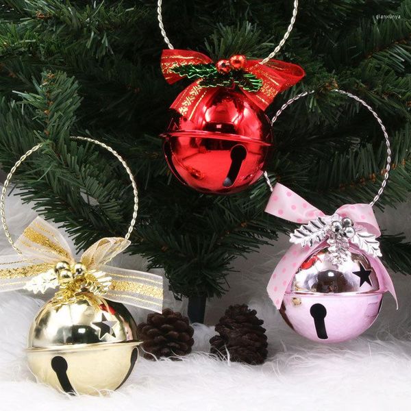 Вечеринка 9 см рождественские колокольчики Bow Ribbon Red Gold Pink Metal Jingle Tree Tree Hanging The Penne Ornament украшение