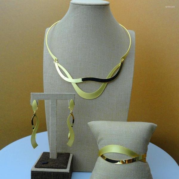 Halskette Ohrringe Set YUMINGLAI 2022 Einfaches Design Dubai Afrikanische Einzigartige Mode Damen Schmuck FHK6167