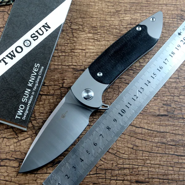 TwoSun D2 Cetina Lâmina dobrável Faca de bolso Cerâmica Rolução de esferas Micarta Titanium Handel