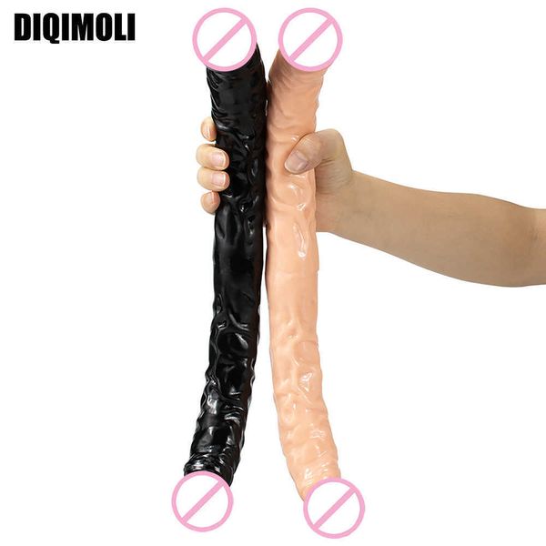 Itens de beleza com comprimento flex￭vel duplo duplo p￪nis de ponta dupla p￪nis duplo dick long dick estimula a vagina e o ￢nus brinquedos sexy para mulheres