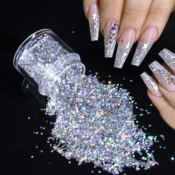 Glitter per unghie 1 scatola Mix olografico Fiocchi Unghie robuste Decorazioni artistiche Paillettes Polvere fine Paillettes Cromo Lucentezza Cosmetici per gli occhi