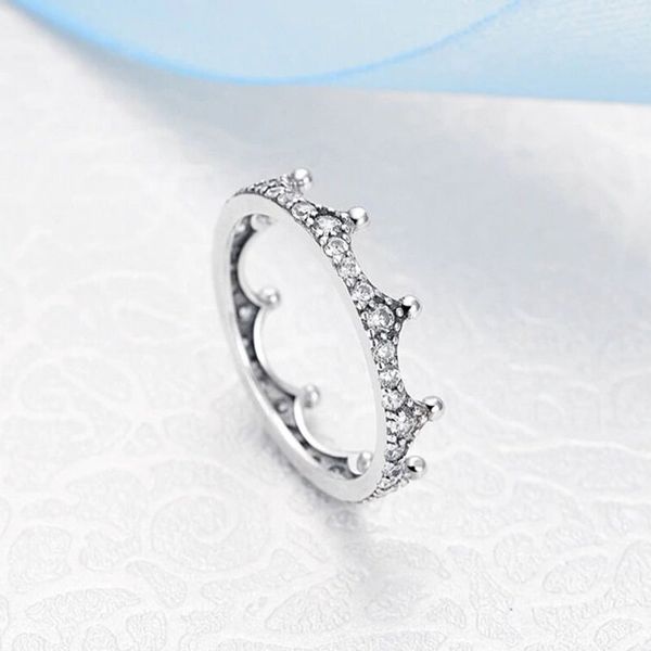 925 Sterling Silver Enchanted Crown Clear CZ Stones Ring Fit Pandora Charm Jewelry Fidanzamento Wedding Lovers Anello di moda per le donne