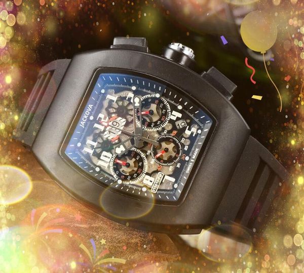 Three Eyes Six Pins Men Full Functional Watches 43mm Auto Date Rubber Silicone Belt Quartz Core Movement all'ingrosso orologio da polso da uomo preferito regali di Natale preferiti