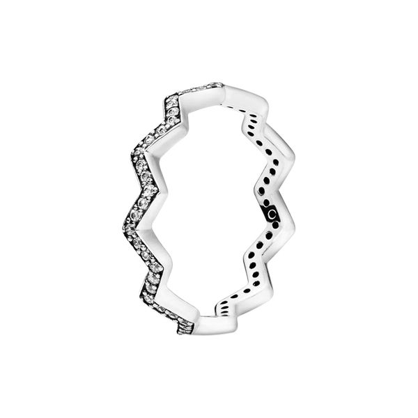 Donne uomini luccicano anello a zigzag con scatola originale per Pandora 925 Sterling Silver Fashion Party Gioielle