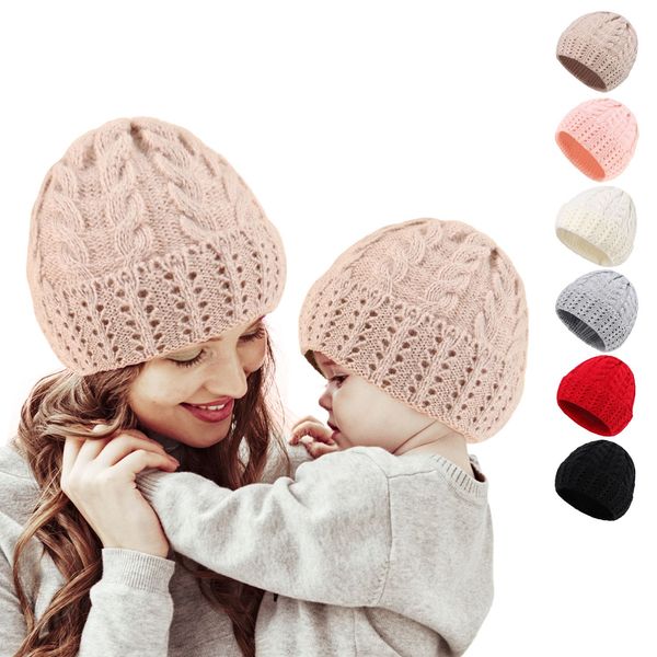 Sonbahar Kış Kış Ebeveyn-Çocuk Beanies Fahion Corcheting Mother-Child Beanie Twist Jacquard ve Puer Renk Sıcak Örgü Şapkalar Pembe Kırmızı Bej Rrd137