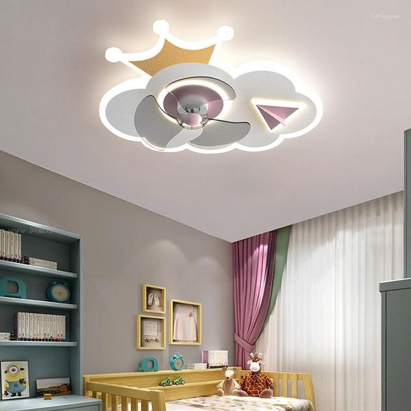 Plafoniere Kids Fan Girls Cloud Light Fixture per Room Crown Lampada da principessa a led per bambini