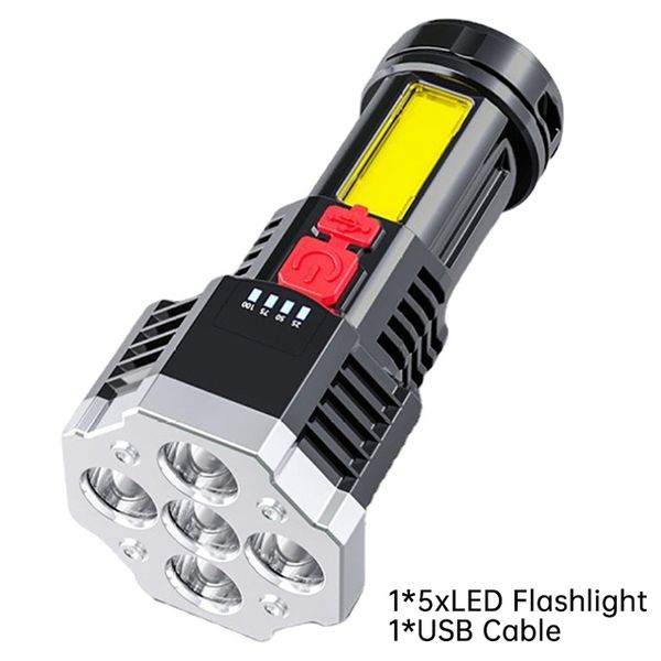 LED-Taschenlampe, leistungsstarke Camping-Laterne, wiederaufladbare USB-Taschenlampe, tragbare Hand-Außenlampe, eingebaute Batterie, COB 7 LED
