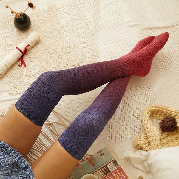 Frauen Socken Strümpfe Warme Oberschenkel Hoch Über Den Knie Lange Baumwolle Gradienten Sexy Medias De Mujer