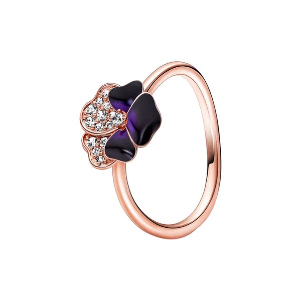 Deep Purple Pansy Flower Ring Rose Gold con scatola originale per Pandora Autentici gioielli in argento sterling per matrimoni per le donne CZ Diamond Girlfriend Gift Rings